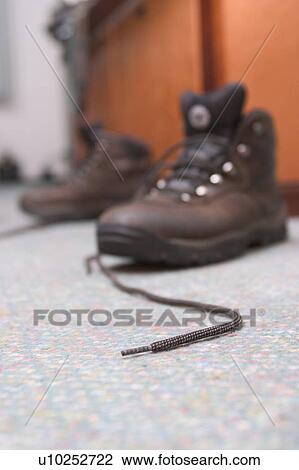Stock Image - shoes, laces, brown, boots, boot laces. Fotosearch