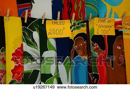 Close-up of a stall selling fabrics, Papeete, Tahiti View Large Photo Image Stock Photo - Close-up of a stall selling fabrics, Papeete, Tahiti. Fotosearch