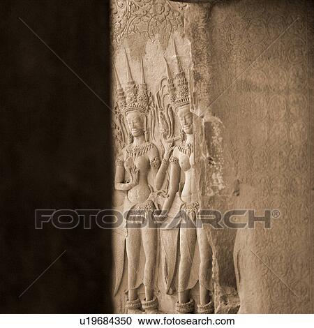 Stock Image - Close up of Walls of Khmer Kingdom palace ruins. Fotosearch