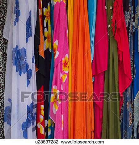 Stock Image - Colorful Textiles at Moorea in Tahiti. Fotosearch