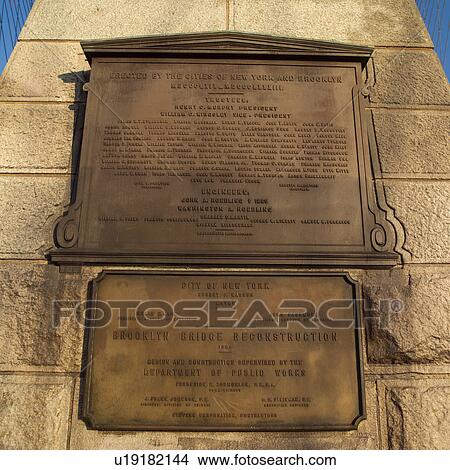 Commemorative Plaque on Brooklyn Bridge, New York City View Large Photo Image Picture - Commemorative Plaque on Brooklyn Bridge, New York City. Fotosearch