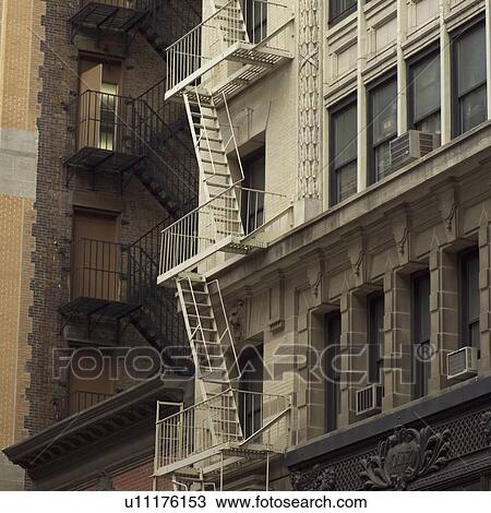 Fire escape on exterior of building, New York City View Large Photo Image Stock Image - Fire escape on exterior of building, New York City. Fotosearch