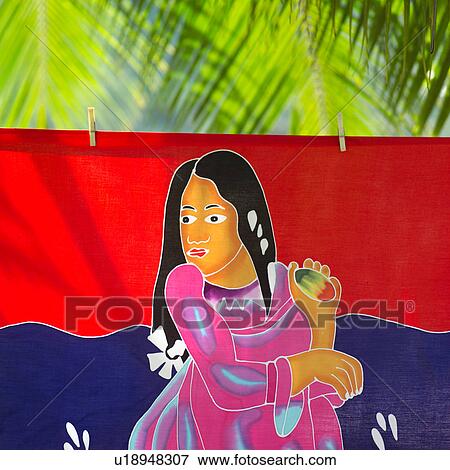 Girl Painted on Towel at Moorea in Tahiti View Large Photo Image Stock Photo - Girl Painted on Towel at Moorea in Tahiti. Fotosearch
