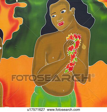 Stock Photo - Mural Painting of Woman at Moorea in Tahiti. Fotosearch