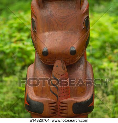 Picture - Totem Pole, South Beach Trail, Pacific Rim National Park, Vancouver Island, Canada. Fotosearch