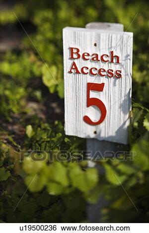Stock Photograph - Beach access sign on Bald Head Island, North Carolina. Fotosearch