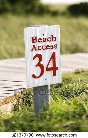 Stock Image - Beach access walkway and sign on Bald Head Island, North Carolina. Fotosearch