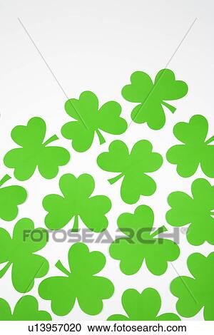 Group of green paper shamrocks on white. View Large Photo Image Stock Image - Group of green paper shamrocks on white.. Fotosearch