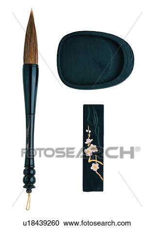 Stock Image - tool, inkstone, brush, art, treasure, implement, artistic. Fotosearch