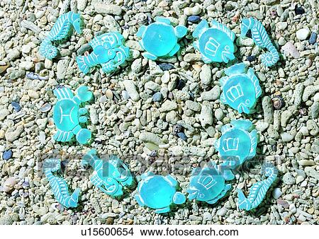Picture - frame, rim, stone, blue, fish. Fotosearch