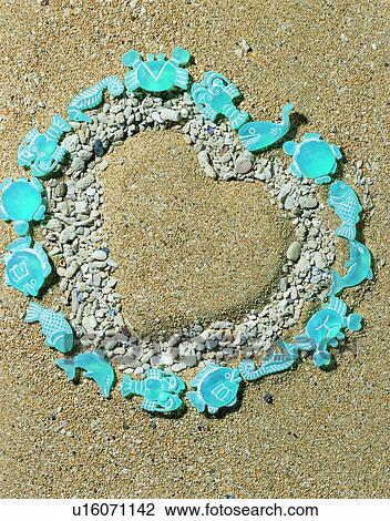 Stock Image - frame, sand, rim, love, stone. Fotosearch