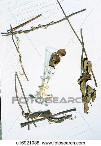Stock Photo - rim, frame, leaf, branch, glass. Fotosearch