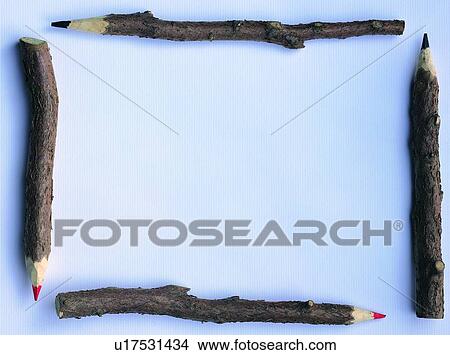 Picture - plant, frame, pencil, square, leaf, background, nature. Fotosearch