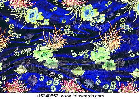 Stock Image - Fold, Repetition, Floral Design, Blue, Full Frame. Fotosearch