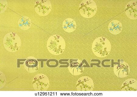Stock Image - Textile, Chinese, Backgrounds, Floral Design, Full Frame, Design. Fotosearch