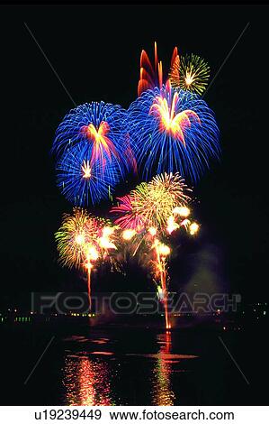 Stock Photo - Black Background, Blue, Bright, Celebration, Colorful. Fotosearch
