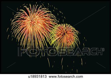 Stock Image - Night, Light, Outdoor, Firework Display, Pattern, Celebration, Display. Fotosearch