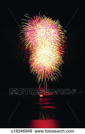 Stock Photo - Pattern, Darkness, Event, Reflection, Firework Display. Fotosearch
