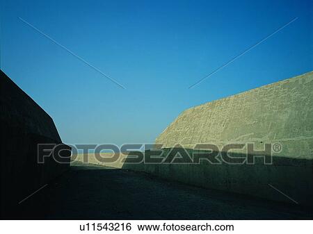 Stock Photograph - wall, sun light, sky, road, shadow. Fotosearch