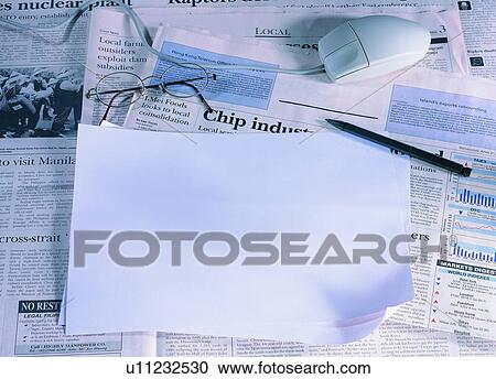 Stock Image - light, pencil, material, paper, newspaper, glasses. Fotosearch