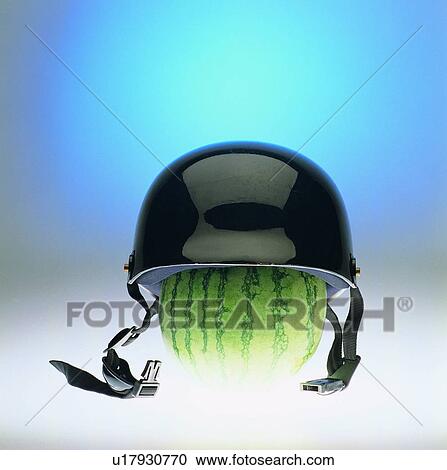 Stock Image - funny, safety helmet, watermelon, hat. Fotosearch