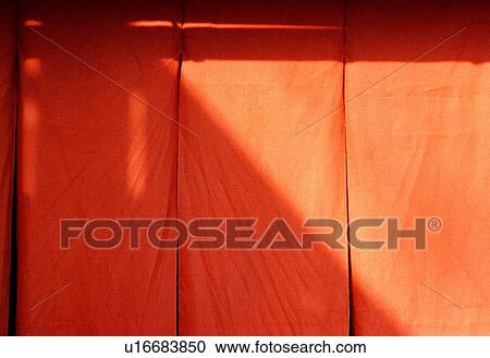Stock Image - Stretched Out, Curtain, Background, Orange, Print, Sheet. Fotosearch