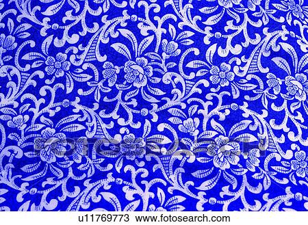 Stock Image - Stretched Out, Material, Pattern, White, Floral Pattern, Full Frame, Textile. Fotosearch