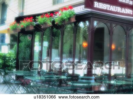 Stock Photograph - Europe, building, soft focus, romantic, mood, outdoor, table. Fotosearch