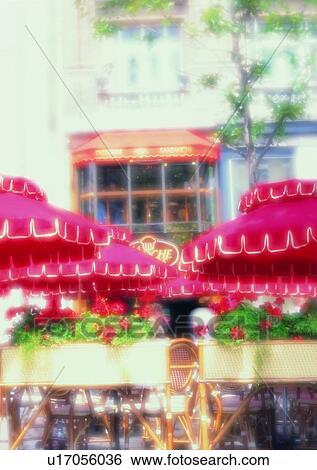 Stock Photograph - outdoor, Europe, soft focus, restaurant, table, chair. Fotosearch