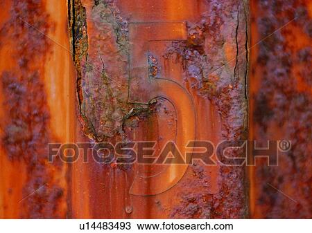 Stock Image - metal, iron, rust, number, five, material. Fotosearch