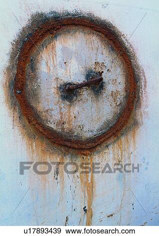 Stock Photo - structure, material, iron cover, rust, grip, circle. Fotosearch