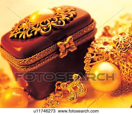 Stock Image - indoor, shadow, possession, wealth, crafted, jewelry box. Fotosearch