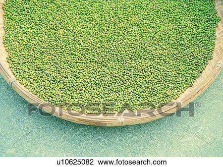 Stock Image - vegetable, outdoor, basket, pea, village, farm. Fotosearch
