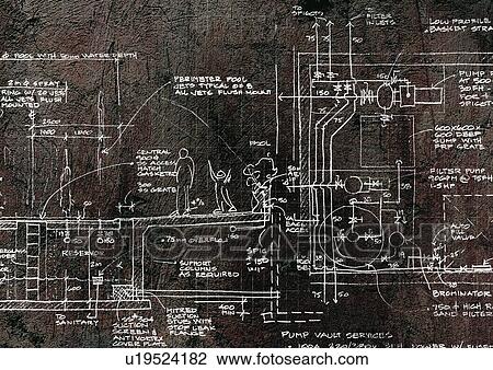 Stock Image - computer aided design, planning, blueprint. Fotosearch