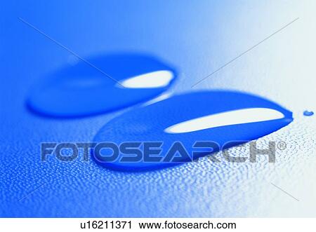 Stock Image - water, drop, blue, close-up. Fotosearch