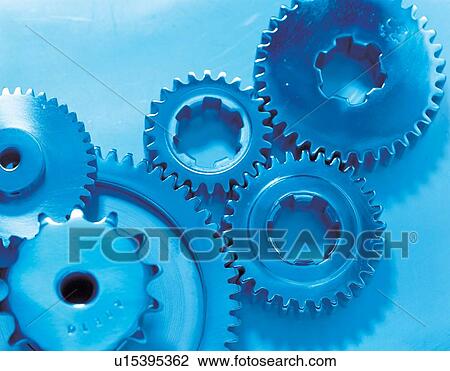 Stock Image - interlocking, mechanism, mechanics, industry, cog wheel, equipment, steel. Fotosearch