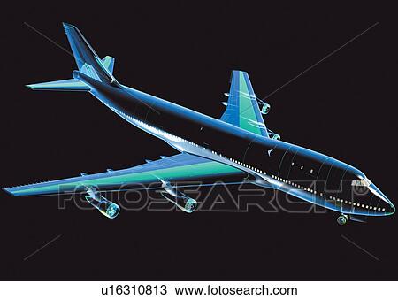 Stock Image - black background, close-up, light, appearance, plane. Fotosearch