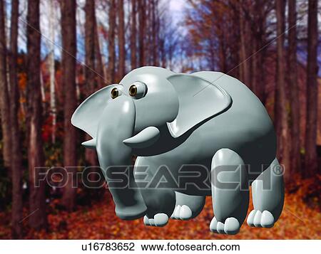 Stock Image - 3D, elephant, cartoon, cute, animal. Fotosearch