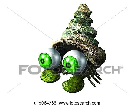 Stock Photograph - 3D, hermit crab, cartoon, cute, animal. Fotosearch