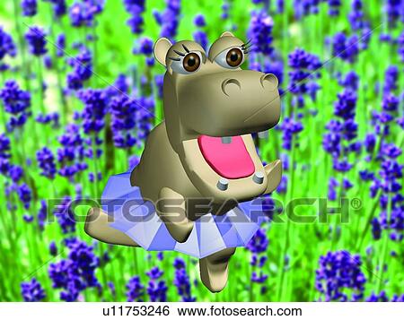 Stock Photograph - 3D, hippo, cartoon, cute, animal. Fotosearch