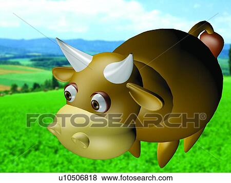 Stock Photo - 3D, ox, cartoon, cute, animal. Fotosearch