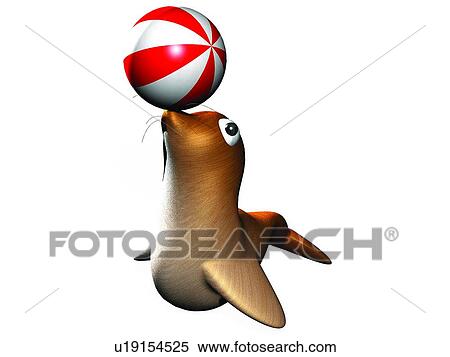Stock Photography - ball, cartoon, 3D, cute, sealion, animal. Fotosearch
