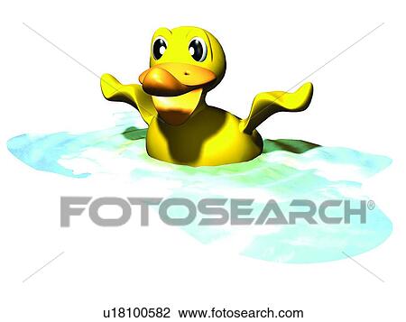 Stock Image - bird, duck, cute, yellow, cartoon, pool. Fotosearch