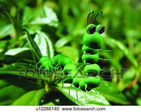 Stock Image - cartoon, bug, 3D, leaf, animal, plant. Fotosearch