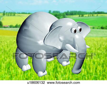 Stock Image - cartoon, green, cute, animal, 3D, elephant. Fotosearch