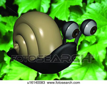 Stock Image - cute, snail, animal, 3D, plant. Fotosearch