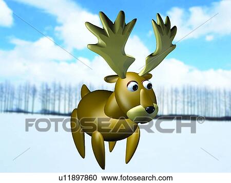 Stock Image - cute, white, deer, 3D, cloud, sky, animal. Fotosearch