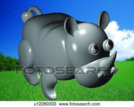 Stock Image - field, cartoon, rhinoceros, green, grass. Fotosearch
