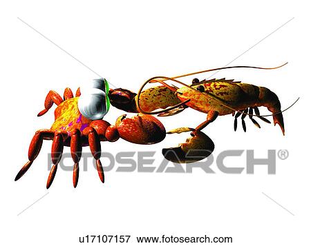 Stock Photo - fight, cute, cartoon, 3D, animal, lobster. Fotosearch