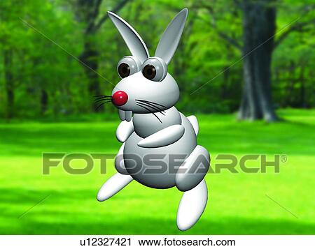 Stock Image - forest, tree, rabbit, animal, cute, 3D. Fotosearch